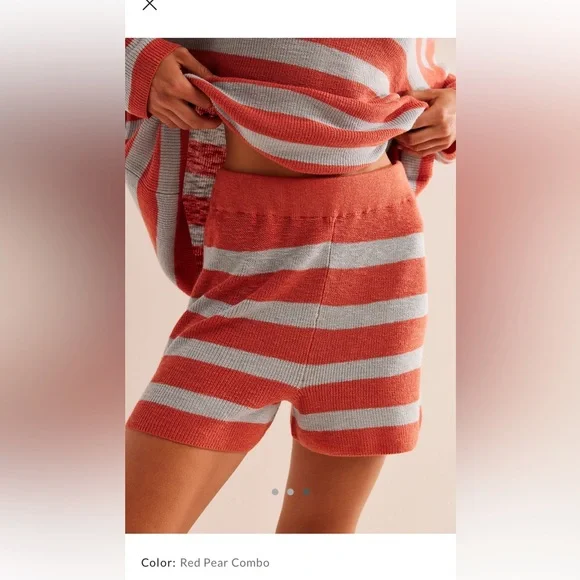 Free People Beach Malibu Surf Sweater Set Stripe Red Blue Knit Set Shorts Top - Picture 3 of 11